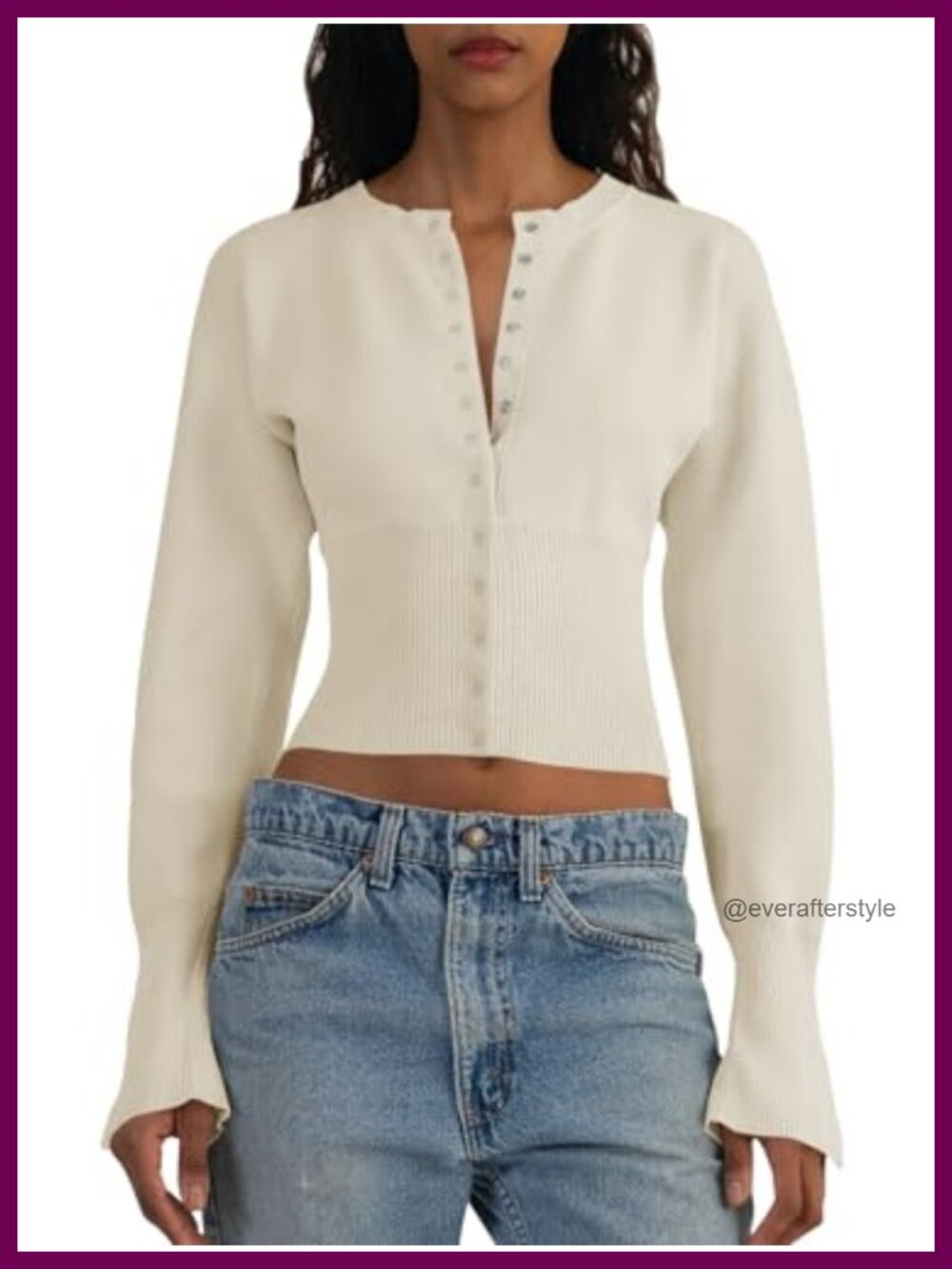 Womens Cropped V-Neck Ribbed Knit Cardigan Long Sleeve Button Down